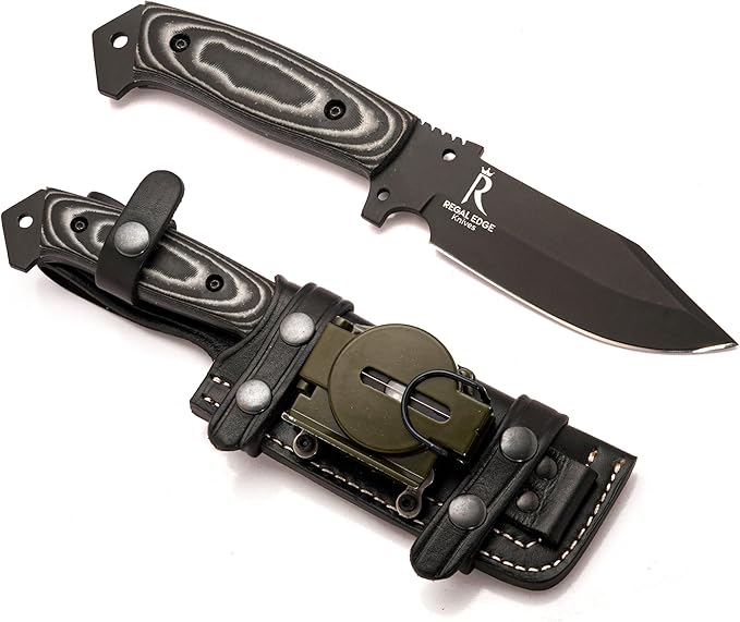 Fixed Blade Knife 10” Hunting Knife With Built-in Military Compass And Leather Sheath - G10 Handle Survival knives for Camping, Hiking, and Outdoor Use