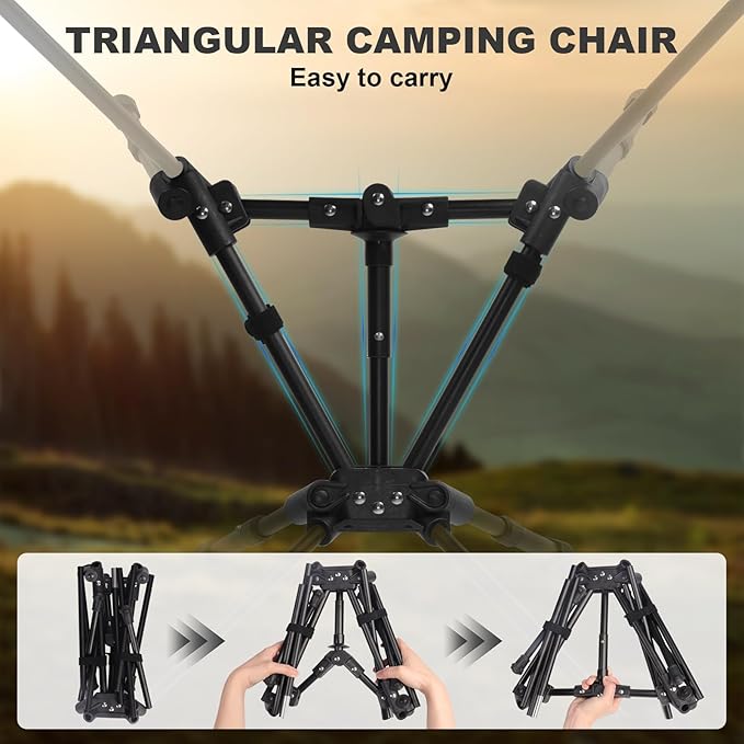 MINGPINHUIUS Portable Folding Camping Chair: Lightweight Height Adjustable Camping Chairs Stable Supports 330 Lbs with Side Pockets for Outdoor Camp, Travel, Beach, Lawn (Black)