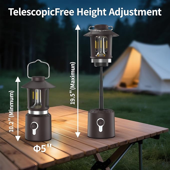 Retro Classic LED Camping Lantern, Rechargeable Stepless Dimming Vintage Lantern, 3 Light Modes (2000K-6500K), 8000mAh Power Bank, Bright Hanging Tent Light for Indoor & Outdoor, Hiking, Camp