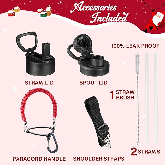 KXIAOCHEN Insulated Water Bottle, Stainless Steel Water Bottle, 2 Lids (Straw and Handle Lid),Wide Mouth Metal Water Bottles Keep Hot and Cold, Double Walled, Thermo Mug, Metal Canteen