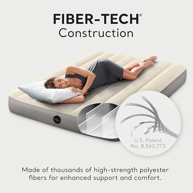 Intex 64102E Dura-Beam Standard Single-High Air Mattress: Fiber-Tech – Full Size – 10in Bed Height – 600lb Weight Capacity – Pump Sold Separately