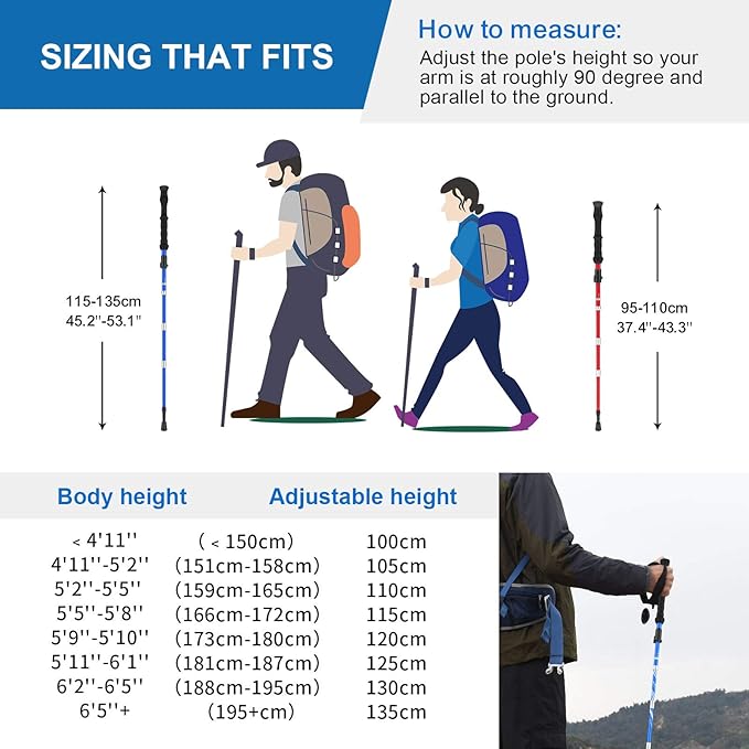 BISINNA Collapsible Trekking Hiking Poles- 2 Pack Folding Aluminum Walking Sticks with Quick Lock System 4 Season Accessories,Telescopic, Adjustable, Lightweight for Men Women