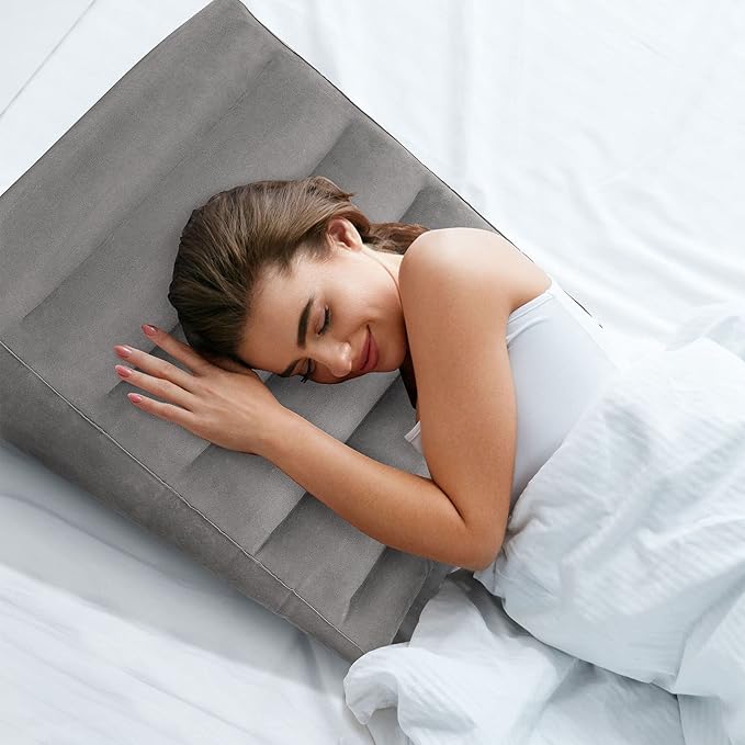 Inflatable Wedge Pillow for Sleeping, Portable Travel Wedge Pillow for Sitting in Bed, Inflatable Wedge Pillows for Travel, Blow Up Under Knee Pillow