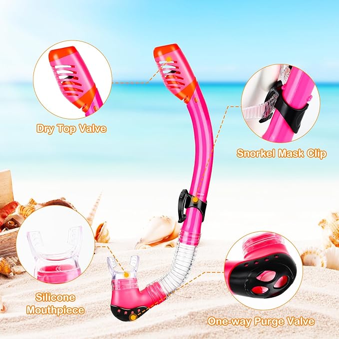 Kids Snorkel Set Dry Top Snorkeling Gear for Kids Boys Girls Youth Junior Age 5-15, Anti-Fog Anti-Leak Snorkel Mask Scuba Diving Mask Swimming Goggles with Nose Cover