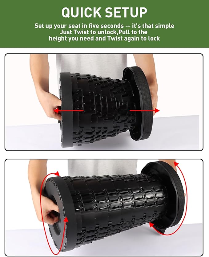 Collapsible Stool with Large Load Capacity,Portable Lightweight Folding Stool for Adults,Collapsible Chair Telescoping Design for Outdoor Fishing,Hiking,Travel,BBQ(Black)