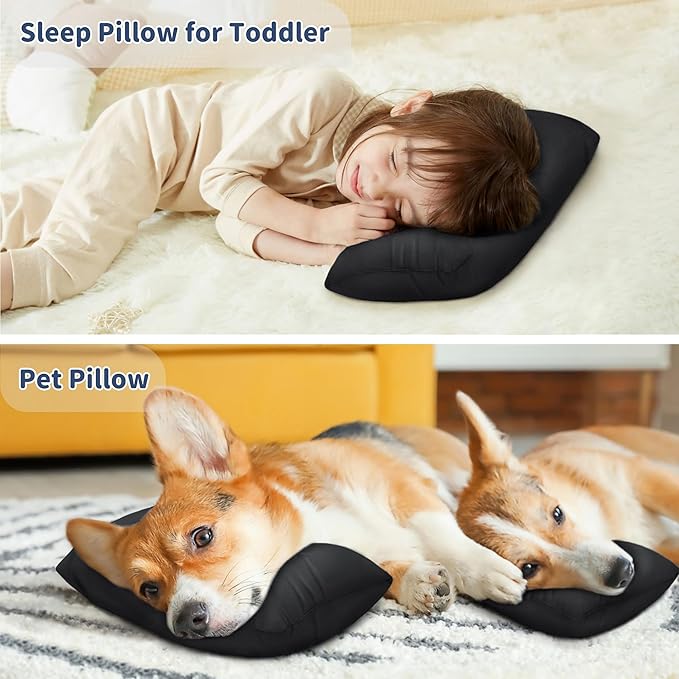 Pro Goleem Small Pillow 11’’x6’’x2.5’’ for Camping and Traveling with Name Tag Mini Tiny Pillow for Kids Sleeping and Chair Car Air Nap Neck Lumbar Knee Rest Pillows, Black