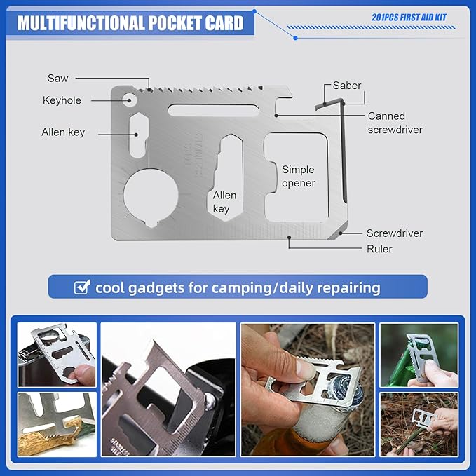 Mini Travel First Aid Kit, Emergency Kit with 201PCS First Aid Supplies and Waterproof Compact Bag, Survival Medical Kit for Home Car Office Camping Hiking