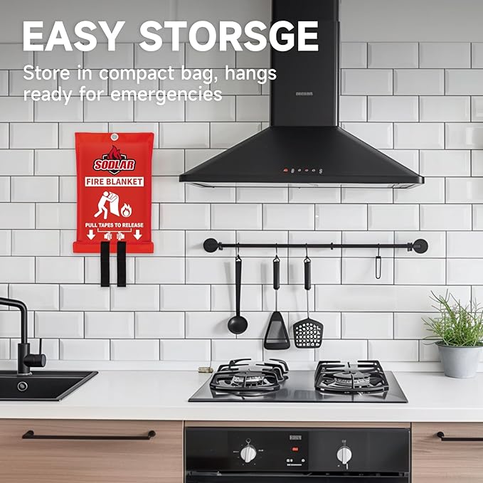 Fire Blanket Emergency for Home Kitchen - 40"x40" Fireproof Safety Protection Fiberglass Flame Retardant Blankets Survival Essential Kit for House Car Camping Outdoor Fireplace Grill BBQ - 4 Pack