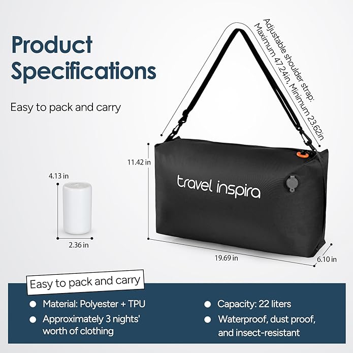 Vacuum Compression Bags IP67 Waterproof with Shoulder Strap Reusable Travel Space Saver for Carry On Suitcases and Backpack