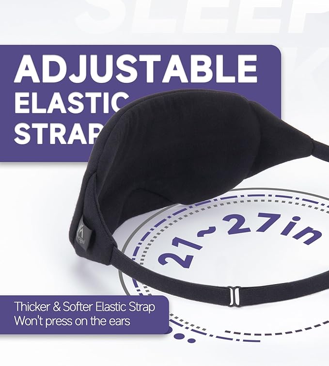 Mavogel Cotton Sleep Eye Mask - Updated Design Light Blocking with Adjustable Nose Bridge, Soft and Comfortable Night Eye Mask for Men Women, Eye Blinder for Shift Work, Includes Travel Pouch, Black