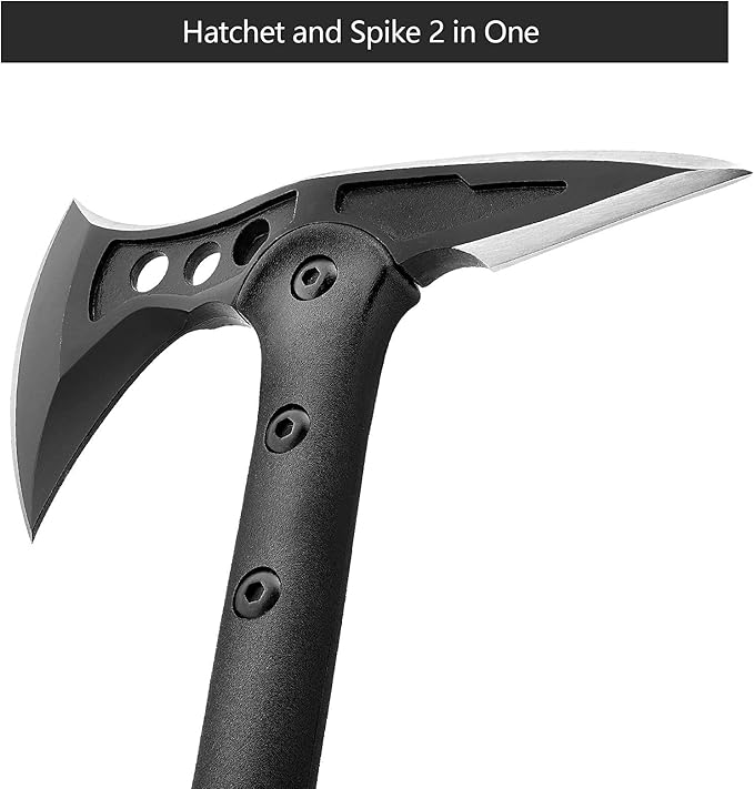 Camping Axe, Survival Throwing Hatchet with Sheath, Tactical Tomahawk with Spike, Nylon Fiber Handle for Outdoor Survival Hiking Camping