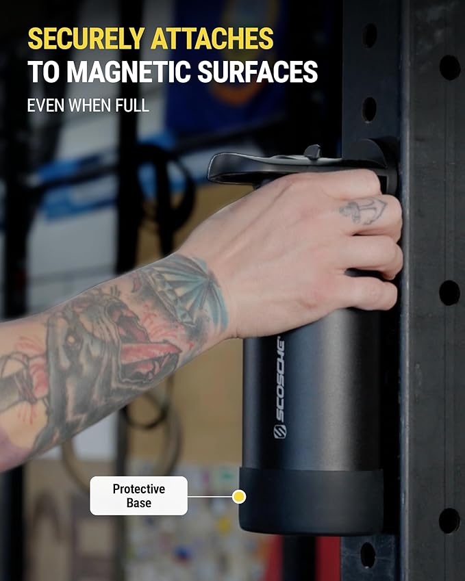 Scosche MFMS32 MagicMount Flask 32 oz Stainless Steel Water Bottle with MagSafe Phone Mount Stand, 12H Hot & 24H Cold, Insulated Flask with Magnetic Phone Holder for Gym, Travel, Sports, 32oz, Blue