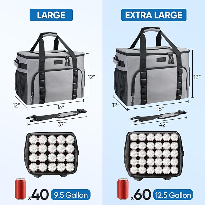 BALEINE Extra Large Soft Cooler Bag, Portable Leakproof Cooler, 40/60 Cans Volume for Beach, Camping, Kayaking, Travel, and Road Trips