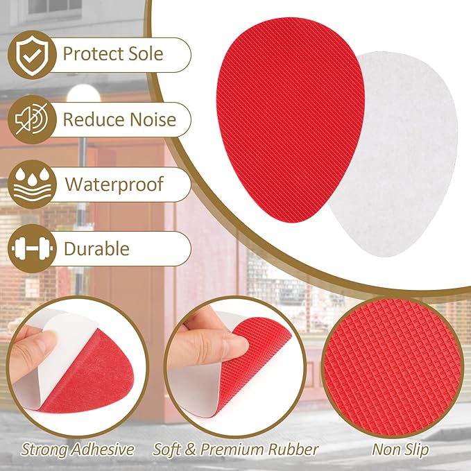 PEASUG 24Pcs Anti Slip Shoe Grips on Bottom of Shoes, Premium Self Adhesive Non Slip Shoe Pads Soles Protector, Rubber Non-Skid Shoes Gummies for Heels, Red