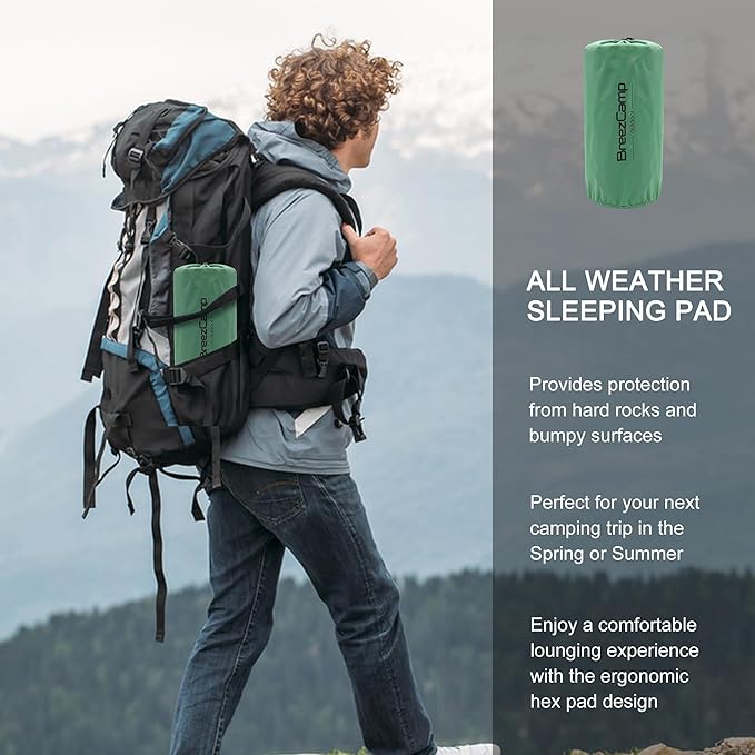 Camping Sleeping Pad,Ultralight Inflatable Camping Pads with Pillow & Foot Pump for Outdoor Hiking Travel Tent Backpacking Trip Car Camp Gear, Airpad Carry Bag,Compact Camping Mat, Green