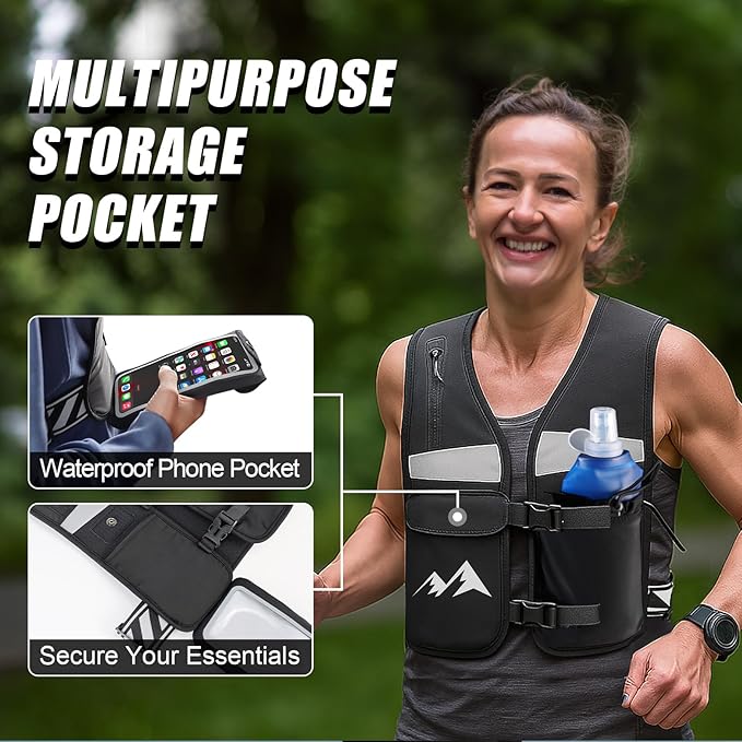Running Vest for Women & Men,Hydration Vest w/ 17 oz Water Bottle,Breathable & Reflective w/ Adjustable Chest Straps & Waterproof Phone Pouch for Run,Trail,Hiking