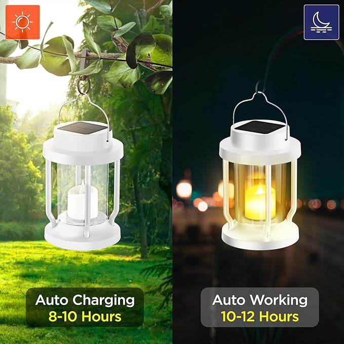 Solar Lantern Outdoor & Indoor Use – Hanging Solar Lights with Realistic Flickering Flameless Candle, Weatherproof for Gardens, Patios, Trees, and Lawns (White, 1 Pack)