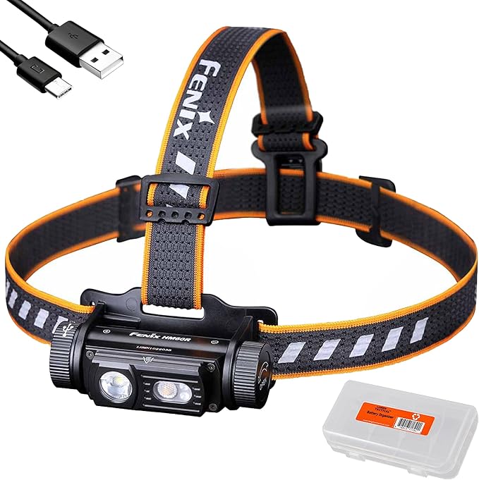 fenix HM60R Headlamp, 1300 Lumen USB-C Rechargeable with Flood Light, Red Light and Organizer