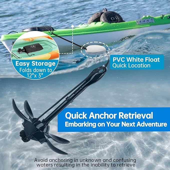 Alpinista Kayak Anchor, 3.5 lb Paddle Board Anchor Kit with 40 ft Marine Rope for Kayak, Canoes, SUP, Fishing, and Paddleboard Accessories