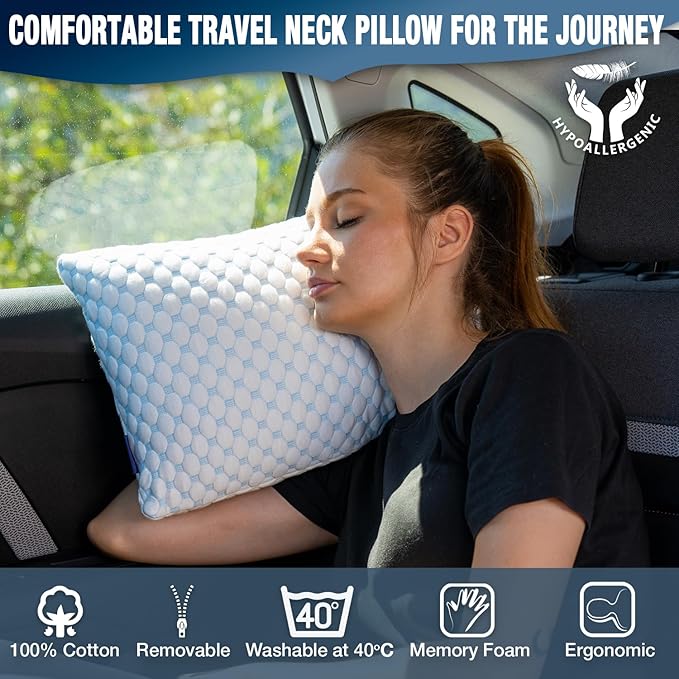 alkamto Cooling Shredded Memory Foam Pillow for Travel and Camping – Adjustable Gel for Personalized Support – Double-Sided Ice Silk & Soft Rayon – Lightweight, Compressible (White) (Travel)