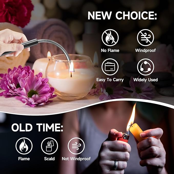 2 Pack Electric Candle Lighter Flameless Arc Windproof Flexible Long Neck USB Rechargeable Lighter Matches for BBQ Grill Fireworks Camping.(Black)