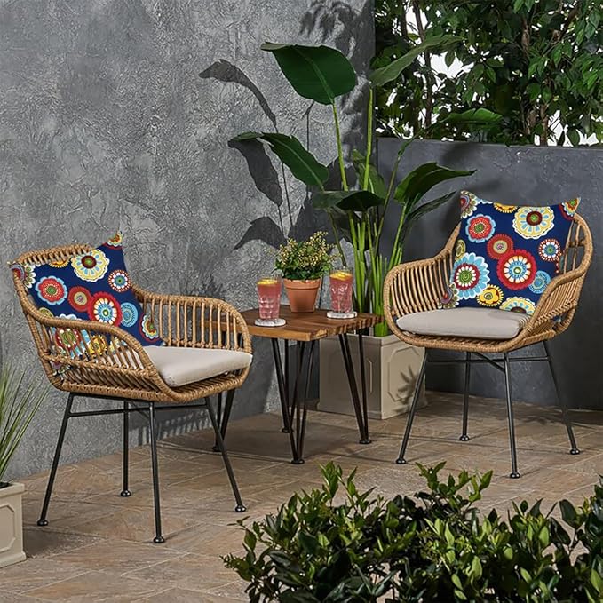 Magpie Fabrcis Pack of 2 Outdoor Waterproof Throw Pillow with Insert 18 x 18 Inch, Christmas Decorative Back Cushion Pad for Garden Patio Tent Balcony Couch Sofa(Floral Navy)