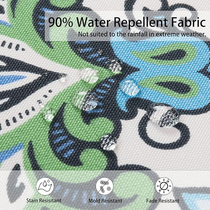 Magpie Fabrcis Pack of 2 Outdoor Waterproof Throw Pillow with Insert 18 x 18 Inch, Christmas Decorative Back Cushion Pad for Garden Patio Tent Balcony Couch Sofa(Floral Blue Green)