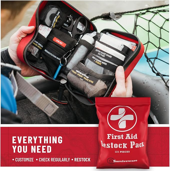 Surviveware 110 Pcs Waterproof Premium Survival First Aid Kit - Survival Emergency Preparedness for Travel Camping Gear, Survival Kit and Outdoor Emergencies - HSA & FSA Eligible Survival Kit