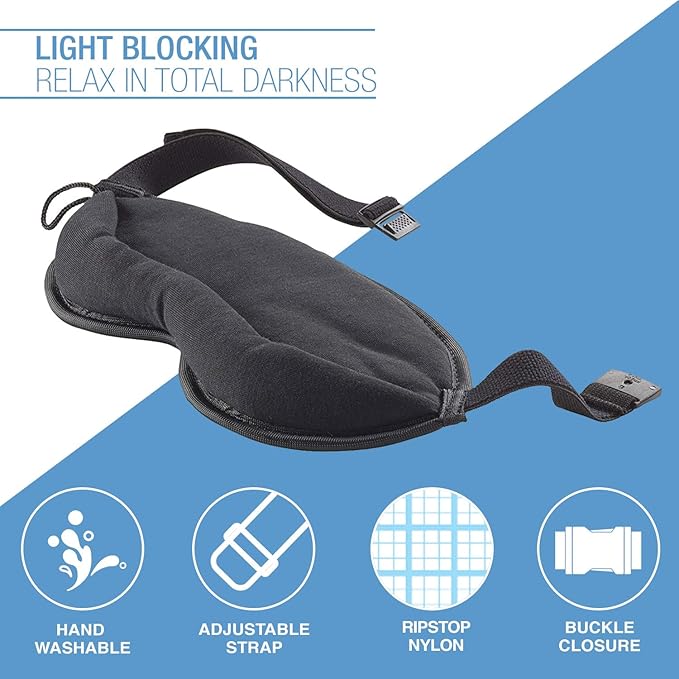 Lewis N. Clark Comfort Eye Mask + Sleep Aid to Block Light for Travel, Airplane, Hotel, Airport, Insomnia + Headache Relief with Adjustable Straps, Blue