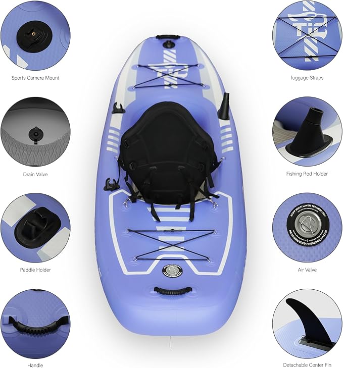 10.2'x35''x8'' Inflatable Kayak with Detachable Seat, SUP-Kayak Set Includes Hand Pump/Aluminum Oar/Backpack, Inflatable Boat for Adults/Kids | for Fishing, Touring-Purple