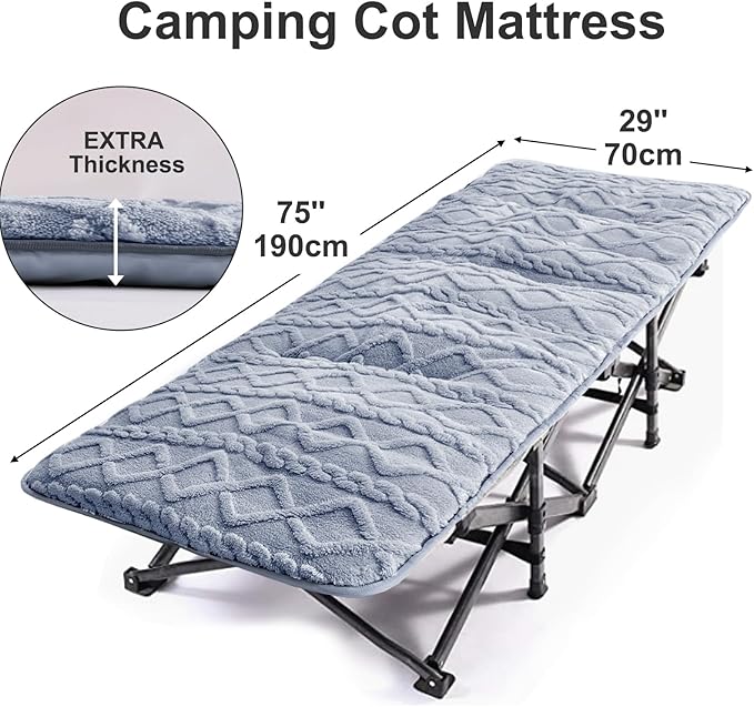 Camping Cot Mattress - Thick Camping Sleeping Pad with Elastic Straps,Portable Cot Mattress Pad for Sleeping Outdoor (75" x 28")