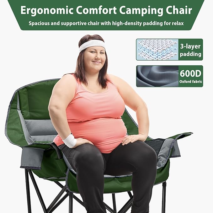 Oversized Camping Chair, Portable Folding Camping Chairs with Side Pocket, Cup Holder and Carry Bag, Heavy Duty Outdoor Camping Chairs for Adults, Fishing, Sports, Trip, up to 400lbs, Style 7