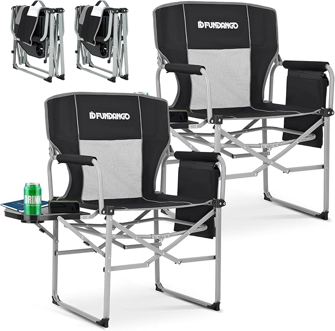FUNDANGO Camping Director Chair for Adults, Foldable Portable Chair Outdoor Folding for Outside, Backyard, Patio, Lawn, Garden