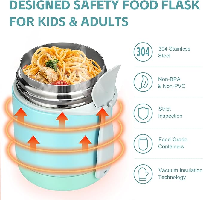 Pawtong10oz Soup Thermo for Hot Food Kids Insulated Food Jar,Thermo Hot Food Lunch Container, Width Mouth Stainless Steel Lunch Box for Kids with Spoon (Mint)