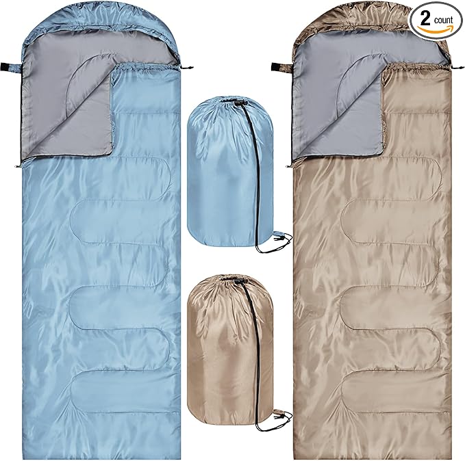 Tudomro 2 Pcs Camping Sleeping Bag for Adults, Lightweight Packable Waterproof Camping Gear Equipment to Keep Warm for Spring Summer Fall Indoor Outdoor Backpacking Hiking Travel