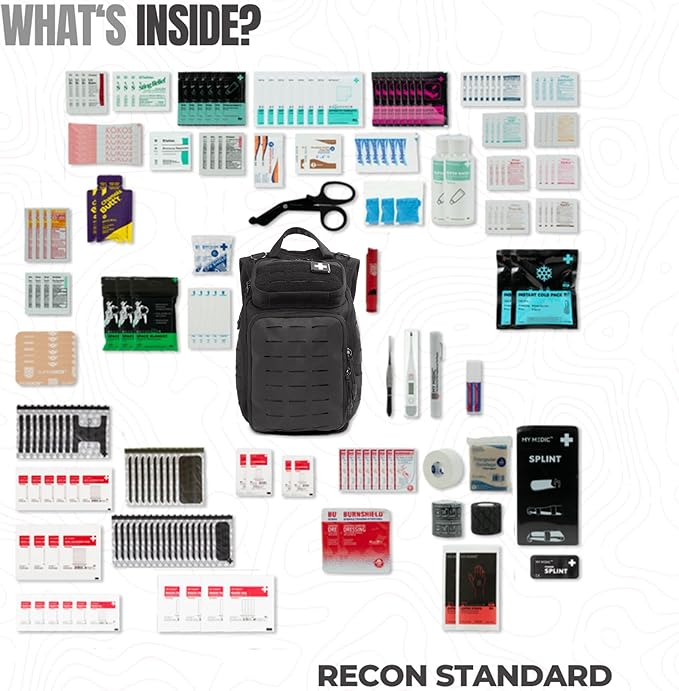 My Medic Recon Standard - HSA FSA First Aid Kit - 200+ First Aid and Survival Essentials, Supplies, & Must Have IFAK for Home, Car, Office or Business - Black