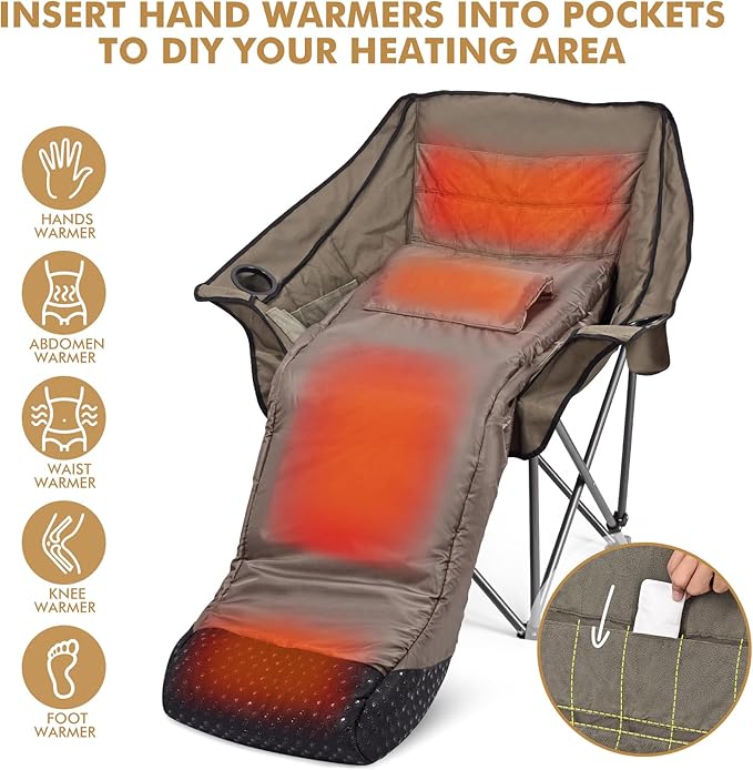 Oversized Fully Padded Camping Chair with Removable Foot Pocket, Heavy Duty Comfy Folding Camp Sports Chair for Adults, Summer, Winter, Outdoor, Ice Fishing, Hunting, RV, Cup Holder, XL, 400 LBS