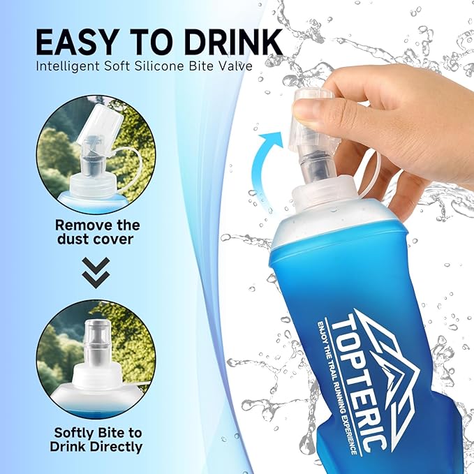 Collapsible Soft Flask Water Bottle, TPU Soft Folding Flexible Water Bottles for Hydration Pack/Running Vest, BPA/PVC Free, Ideal for Running Hiking Cycling Climbing (150ml)