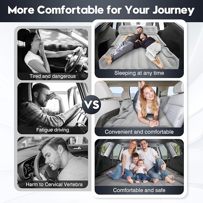 Shademax SUV Air Mattress Inflatable Car Air Mattress for Toyota 4runner RAV4, Jeep Wrangler, Ford Explorer Mattress Outdoor Travel Camping Car Bed with Built-in Pillow for SUV Trunk & Back Seat