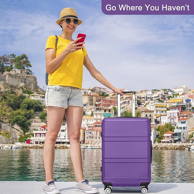 Kono 24 Inch Luggage Suitcase Lightweight with Spinner Wheels TSA Lock Hardside Medium Checked Luggage Durable Rolling Suitcase Purple