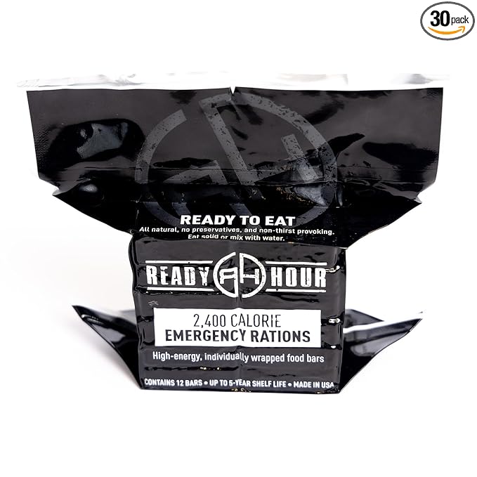 Ready Hour 2,400 Calorie Emergency Ration Bars (30-Pack), 72,000 Total Calories, Ration Emergency Food, High Calorie Meal Replacement and Camping Survival Food