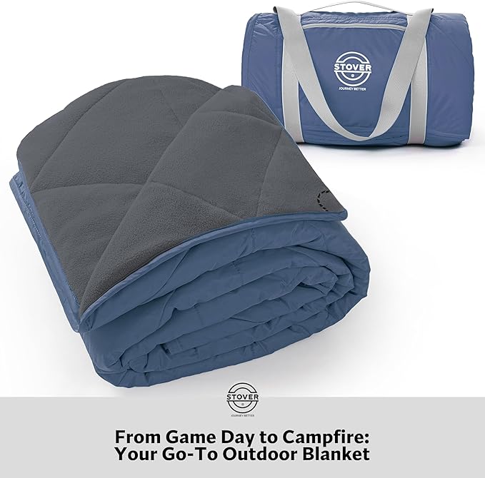 STOVER Waterproof Stadium Blanket – Portable Outdoor Camping Blanket for Travel, Picnics, or Sports – Warm, Windproof, Lightweight, and Packable (Glacier Blue)