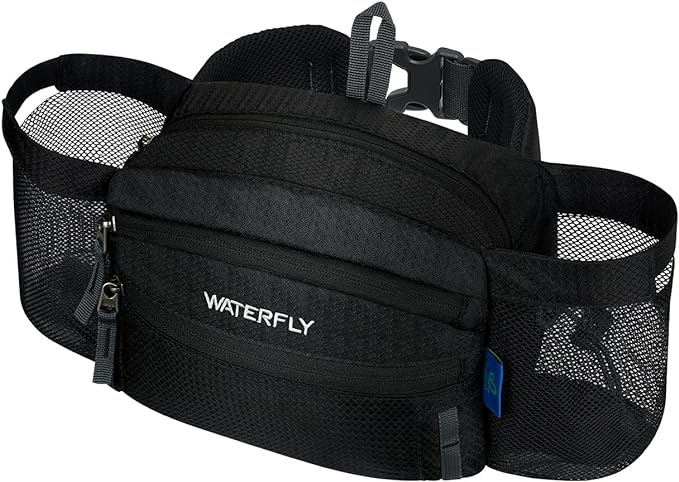 WATERFLY Fanny Pack Waist Bag: Waist Pack for Women Men with Two Water Bottle Holder Hiking Fanny Pack for Running Walking DogWalking Travel Cycling