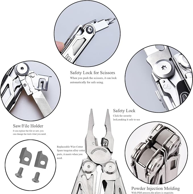 SQT2045 20-in-1 Multitool, Foldable & Self-Locking, Professional Tool for DIY, Home Repairs & Outdoor Camping, Must-Have Gifts for Men, Compact & Durable-