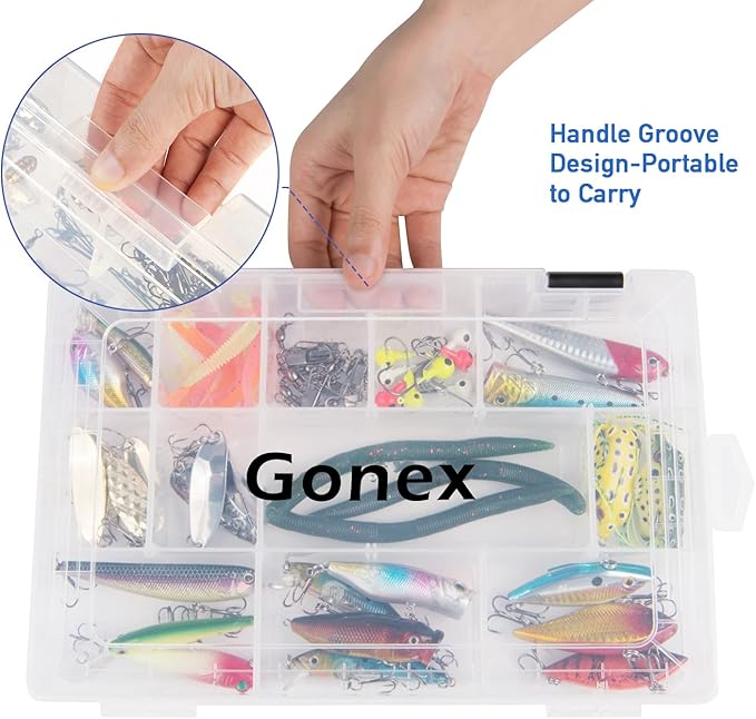 Gonex Fishing Tackle Boxes, 3600 3700 Tackle Trays with Adjustable Dividers, Clear Plastic Tackle Box Organizer Storage for Fishing Lure Bait Hook Jewelry Craft Beads Earring Container, 3 or 4 Packs