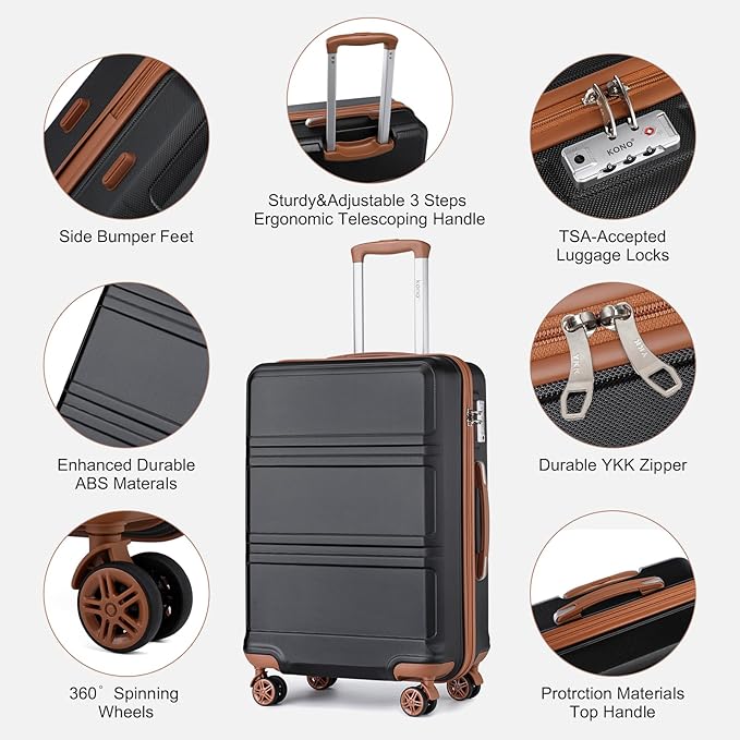 Kono Suitcase Set 3 Piece Luggage Set Expandable(only 28") Carry On Hardside Luggage with TSA Lock Spinner Wheels (Apricot Black, 6 piece set)