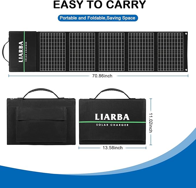 60watt Portable Solar Panels, Ip65 Waterproof Foldable Solar Panel Dual USB Ports QC3.0 DC 60W, Solar Charger for Small Power Station Camping Hiking Outdoor Activities