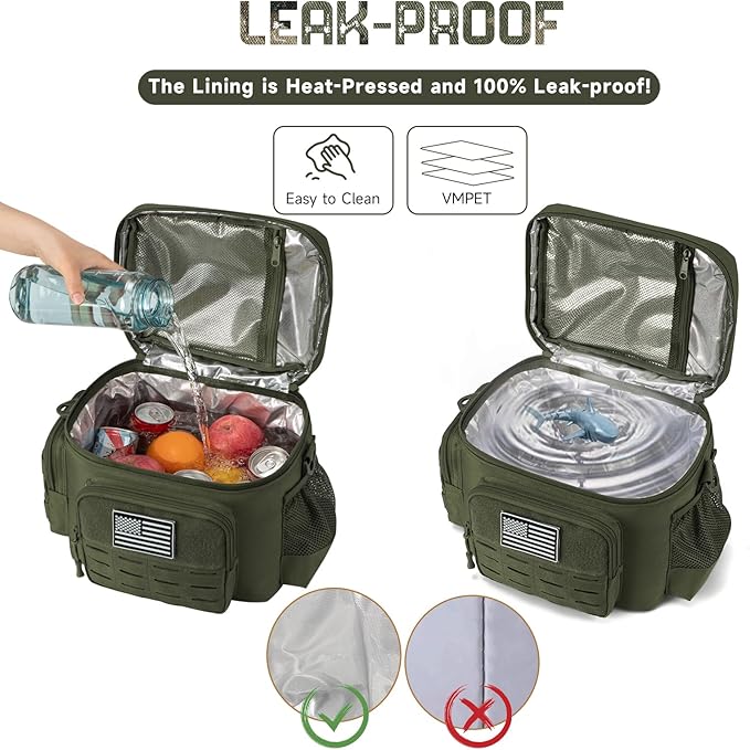 QT&QY Tactical Lunch Bag for Mens Military Heavy Duty Lunch Box Work Leakproof Insulated Durable Thermal Cooler Bag for Adult Meal for Office Camping Picnic Pail MOLLE Webbing Army Green