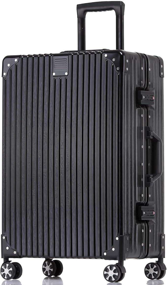 HotWay 28 Inch Checked in Luggage with Aluminum Frame, PC Hard Shell Suitcase with Spinner Wheels and TSA Lock, Large Suitcase for Business Travel, Black