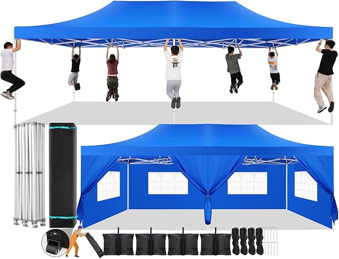 COBIZI 13x26 Pop Up Canopy with 6 Sidewall,Heavy Duty Canopy UPF 50+ All Season Wind Waterproof Commercial Outdoor Wedding Party Tents for Parties Canopy Gazebo with Roller Bag(13 x 26 ft Blue)